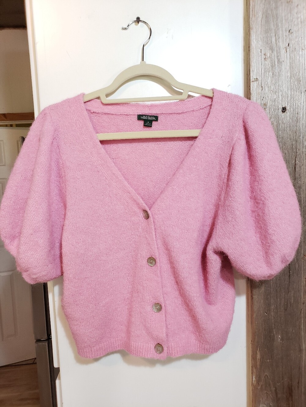 Wild Fable Pink Cropped Puffed Sleeve Button Front Cardigan Med